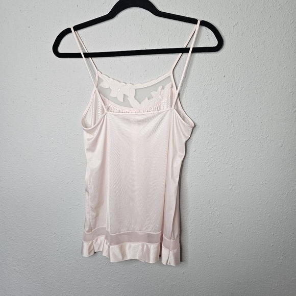Vtg Sears Light Pink Slip Top Womens Small 8/10 Nighty Mesh Floral Embroidered - Picture 5 of 10